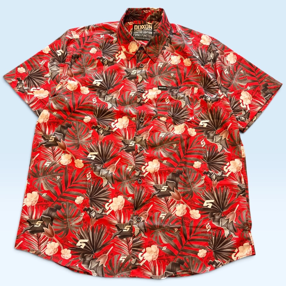 Dixxon Shirt Mens XL Red Hawaiian Floral Snap-on Limited Edition Button Front